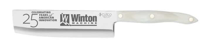 Blade engraved with a 25-year anniversary mark and company logo